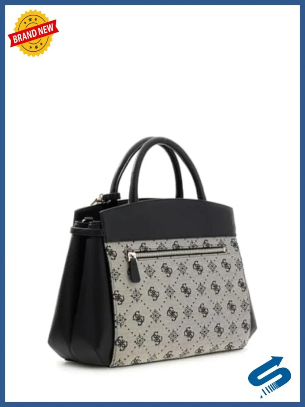 Triple Compartment Satchel with Shiny Gold Hardware, Back Zip, Removable Charm